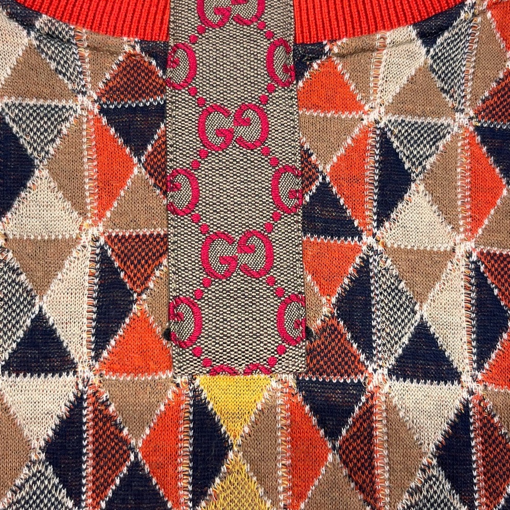 Gucci Multi-Color Geometric Knit Top with Red Collar - Picture 6 of 10